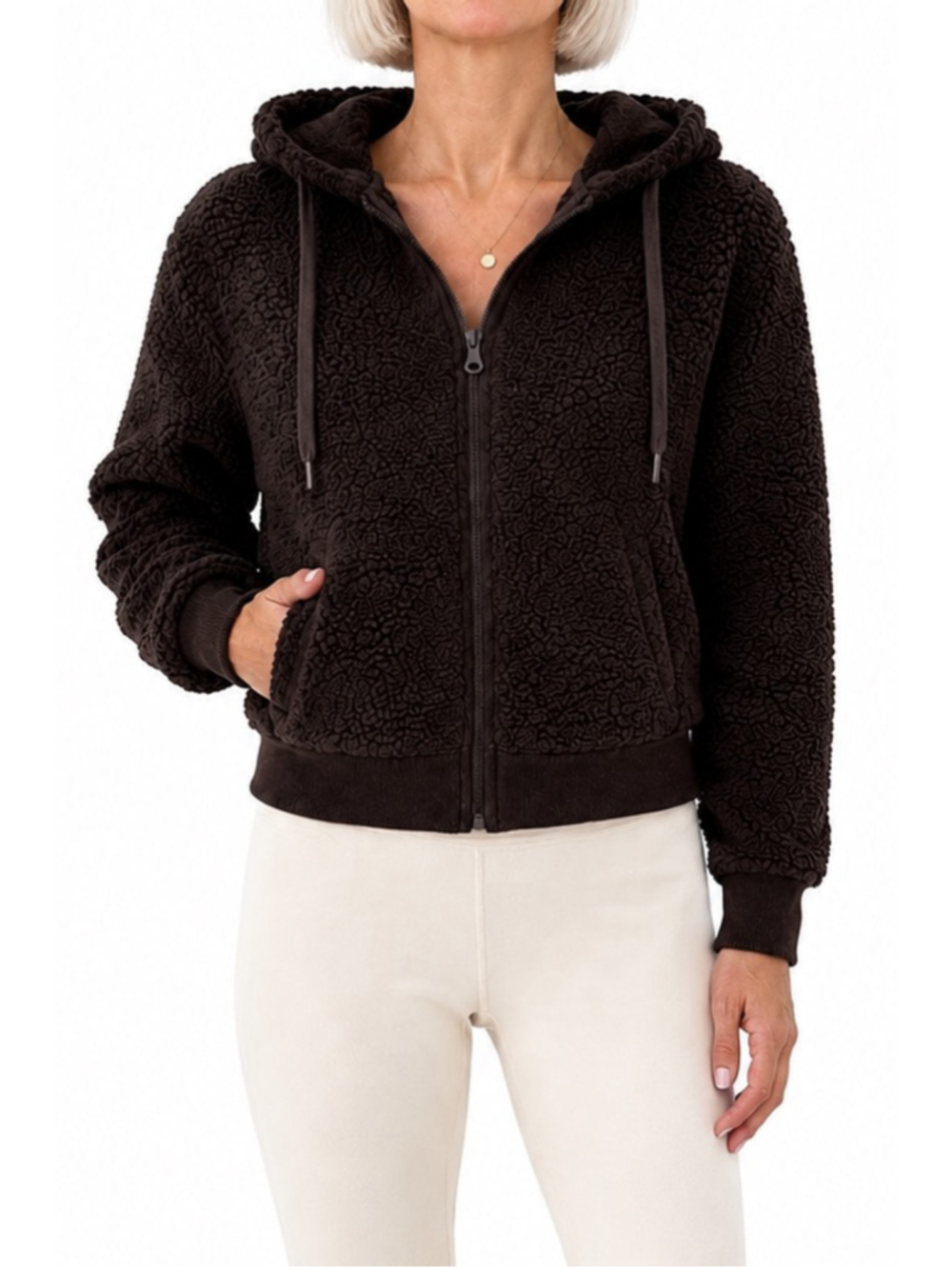 OFFLINE by Aerie Sherpa Full Zip Hoodie Sz XS Chocolate Brown EUC